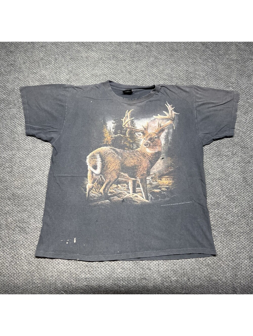 Vintage 1993 3D Emblem Nature Wildlife Deer T-Shirt XL Rare Men’s Faded Black